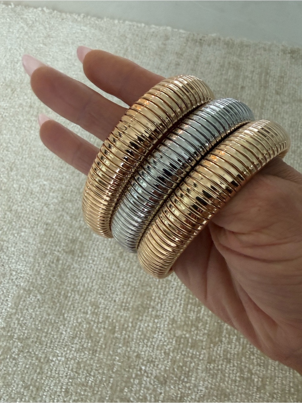 REVOLVE Gold and Silver Ribbed Stack Bracelets - Picture 3 of 5